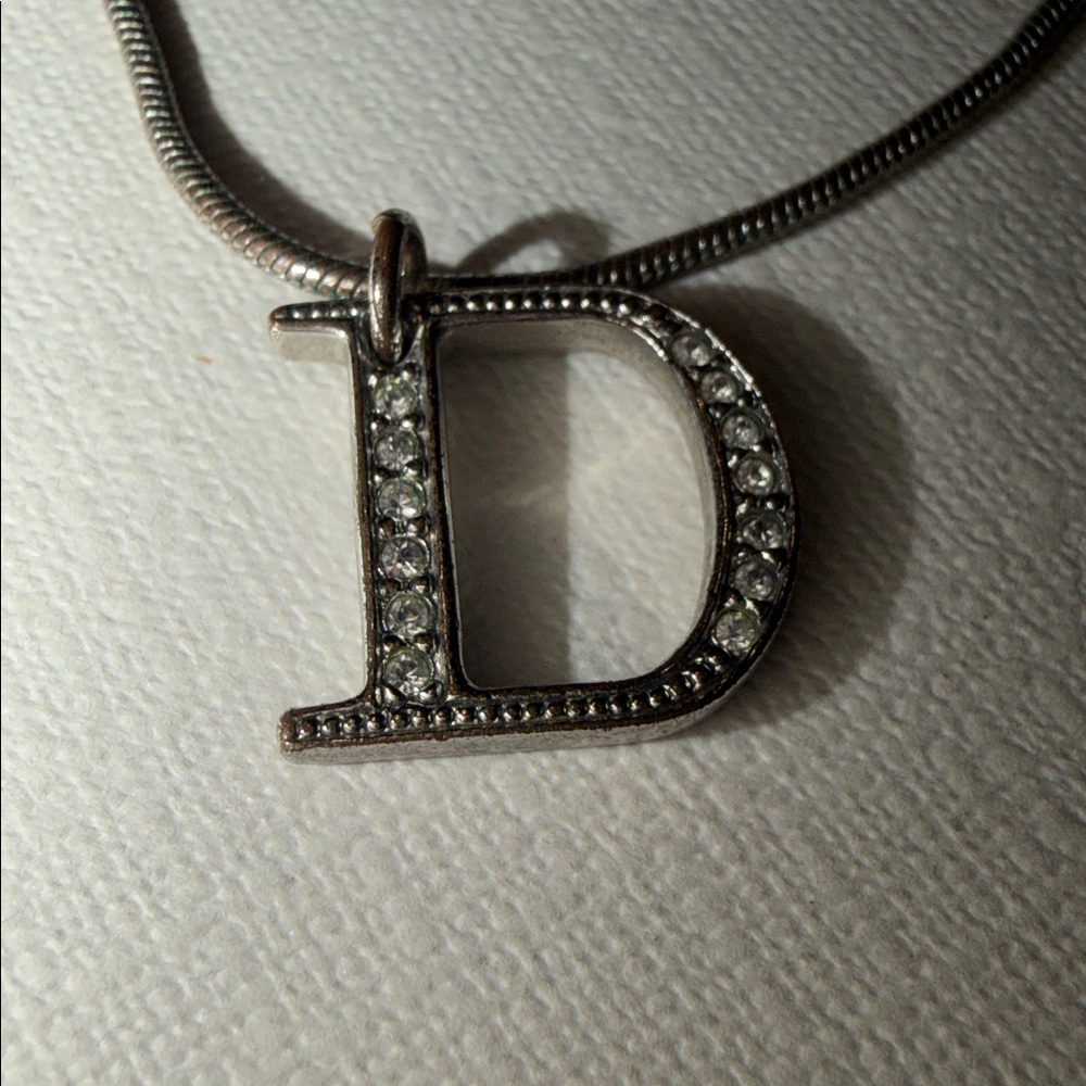 Preloved Christian Dior Silver Necklace with D Pendant size 17” long adjustable - Picture 2 of 4